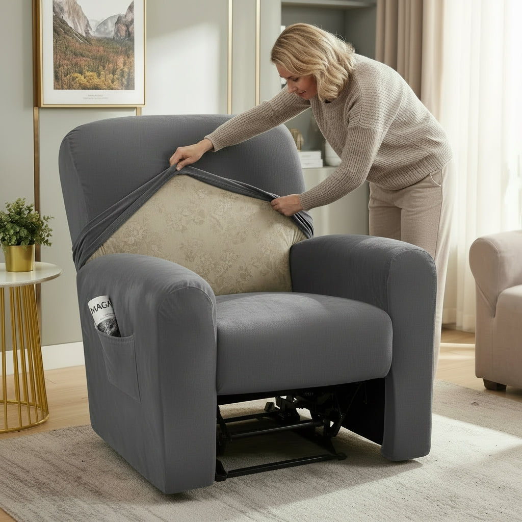 Velvet Dark Grey Recliner Covers