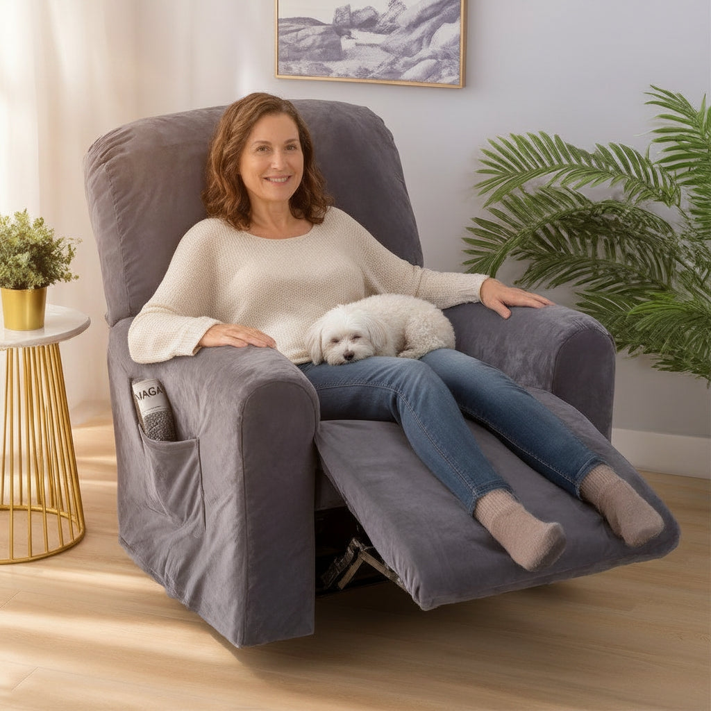Velvet Dark Grey Recliner Covers