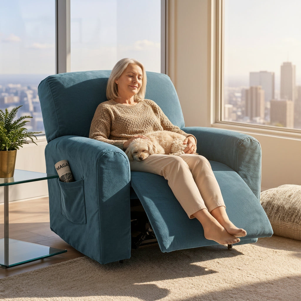 Velvet Lake Blue Recliner Covers